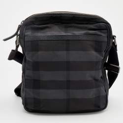Pre Owned Burberry Black Smoke Check Nylon Messenger Bag