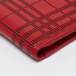 Pre Owned Burberry Red Perforated Leather Bill Bifold Wallet