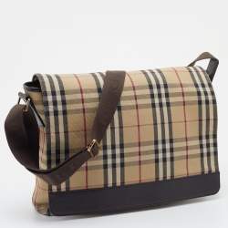 Burberry Beige/Black Nova Check Canvas and Leather Messenger Bag