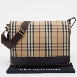 Burberry Beige/Black Nova Check Canvas and Leather Messenger Bag