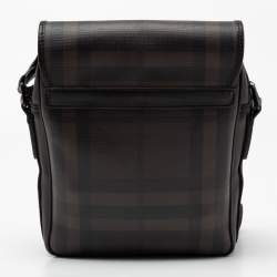 Burberry Brown/Black Smoked Check PVC And Canvas Flap Messenger Bag