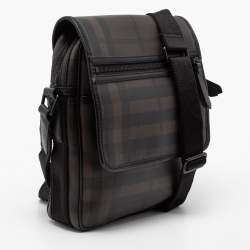 Burberry Brown/Black Smoked Check PVC And Canvas Flap Messenger Bag