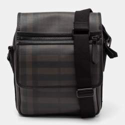 Burberry Brown/Black Smoked Check PVC And Canvas Flap Messenger Bag