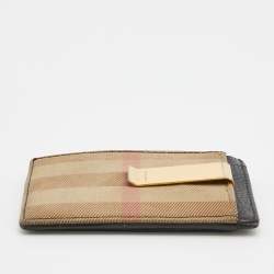 Burberry Black/Beige Leather And Vintage Canvas Check Money Clip Wallet