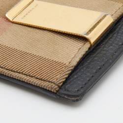 Burberry Black/Beige Leather And Vintage Canvas Check Money Clip Wallet