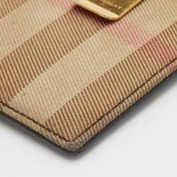 Burberry Black/Beige Leather And Vintage Canvas Check Money Clip Wallet