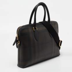 Burberry Brown/Black London Check Coated Canvas And Leather The Barrow Briefcase