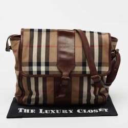 Pre Owned Burberry Beige/Brown Housecheck Canvas and Leather Messenger Bag