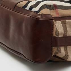 Pre Owned Burberry Beige/Brown Housecheck Canvas and Leather Messenger Bag