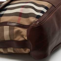 Pre Owned Burberry Beige/Brown Housecheck Canvas and Leather Messenger Bag