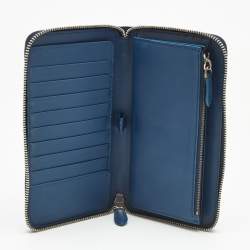 Pre Owned Burberry Blue Leather Zip Around Organizer Wallet 