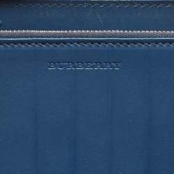 Pre Owned Burberry Blue Leather Zip Around Organizer Wallet 