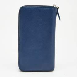 Pre Owned Burberry Blue Leather Zip Around Organizer Wallet 