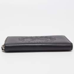 Burberry Black Leather Embossed Crest Zip Around Wallet