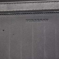 Burberry Black Leather Embossed Crest Zip Around Wallet