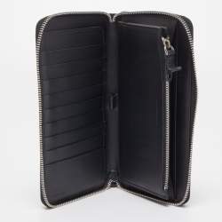 Burberry Black Leather Embossed Crest Zip Around Wallet