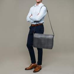 Burberry Black/Grey Check PVC and Leather Large Burleigh Messenger Bag