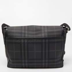 Burberry Black/Grey Check PVC and Leather Large Burleigh Messenger Bag