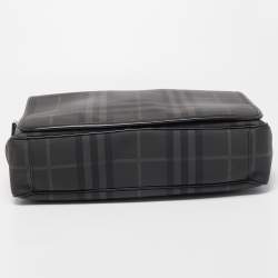Burberry Black/Grey Check PVC and Leather Large Burleigh Messenger Bag