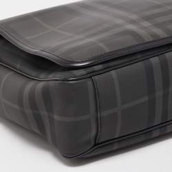Burberry Black/Grey Check PVC and Leather Large Burleigh Messenger Bag