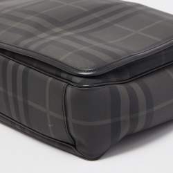 Burberry Black/Grey Check PVC and Leather Large Burleigh Messenger Bag