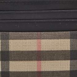 Pre Owned Burberry Black/Beige House Check Coated Canvas and Leather Money Clip Card Holder