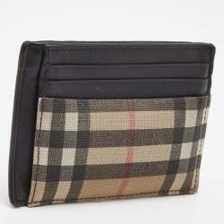 Pre Owned Burberry Black/Beige House Check Coated Canvas and Leather Money Clip Card Holder