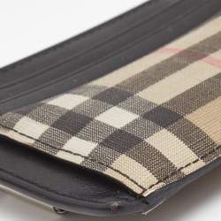 Pre Owned Burberry Black/Beige House Check Coated Canvas and Leather Money Clip Card Holder