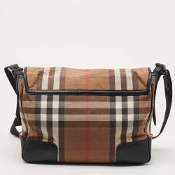 Burberry Black/Beige Haymarket Fabric and Leather Messenger Bag