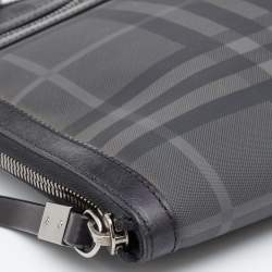 Burberry Grey/Black  London Check Coated Canvas and Leather Documents Portfolio Case