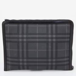 Burberry Grey/Black  London Check Coated Canvas and Leather Documents Portfolio Case