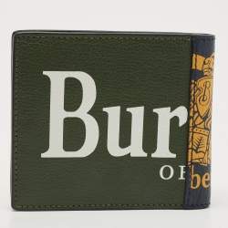 Burberry Navy Blue/Green Printed Leather Bifold Wallet