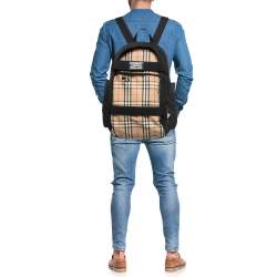 Burberry Black/Beige Vintage Check Canvas Large Nevis Backpack