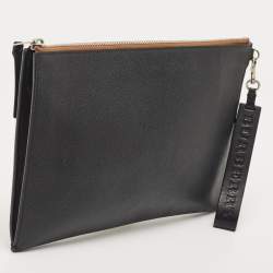 Pre Owned Burberry Black Leather Wristlet Zip Pouch
