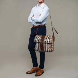 Burberry Brown/Beige Beige House Check Canvas and Leather Messenger Bag