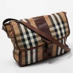 Burberry Brown/Beige Beige House Check Canvas and Leather Messenger Bag