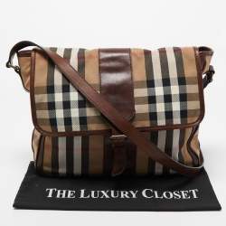 Burberry Brown/Beige Beige House Check Canvas and Leather Messenger Bag