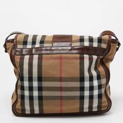 Burberry Brown/Beige Beige House Check Canvas and Leather Messenger Bag
