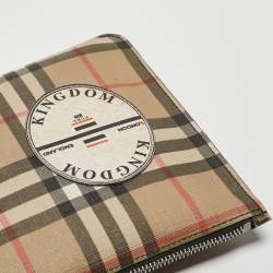 Burberry Beige/Black House Check PVC and Leather Patchwork Wristlet Pouch