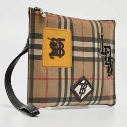 Burberry Beige/Black House Check PVC and Leather Patchwork Wristlet Pouch