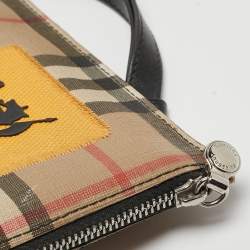 Burberry Beige/Black House Check PVC and Leather Patchwork Wristlet Pouch