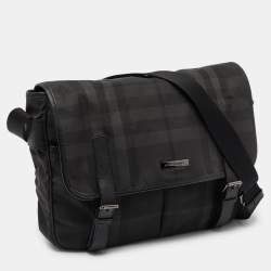 Burberry Grey/Black Smoke Check Nylon and Leather Messenger Bag