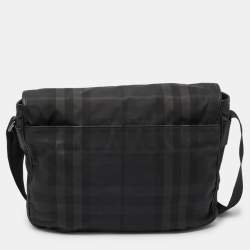 Burberry Grey/Black Smoke Check Nylon and Leather Messenger Bag