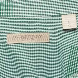 Pre Owned Burberry Green Gingham Logo Embroidered Cotton Buttoned Down Shirt L