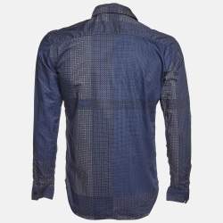 Burberry Navy Blue Printed Cotton Button Down Shirt S