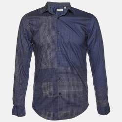 Burberry Navy Blue Printed Cotton Button Down Shirt S