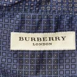 Burberry Navy Blue Printed Cotton Button Down Shirt S