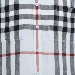 Pre Owned Burberry Blue Checked Linen Short Sleeve Shirt XL