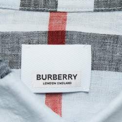 Pre Owned Burberry Blue Checked Linen Short Sleeve Shirt XL