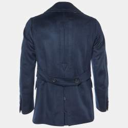 Pre Owned Burberry Navy Blue Wool and Cashmere Double Breasted Coat S